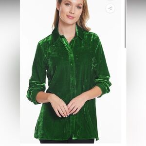 John Mark Velvet button down tunic green emerald long sleeve top holiday